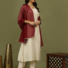 Women Solid Kurta with Trousers & Wine Color Dupatta