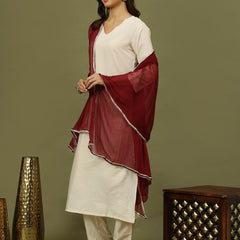Women Solid Kurta with Trousers & Wine Color Dupatta