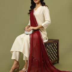 Women Solid Kurta with Trousers & Wine Color Dupatta