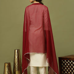 Women Solid Kurta with Trousers & Wine Color Dupatta