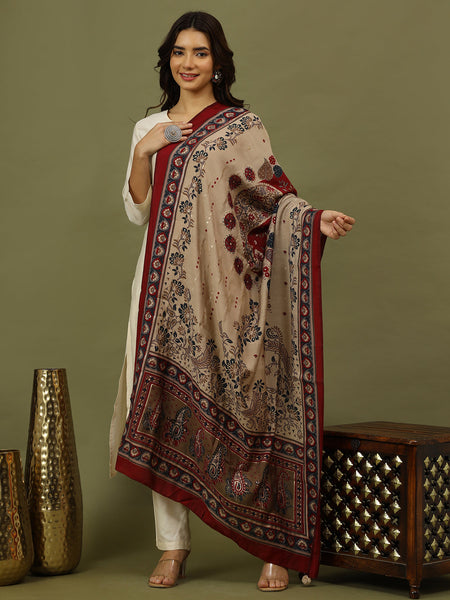 Women Solid Kurta with Trousers & Printed Dupatta