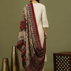 Women Solid Kurta with Trousers & Printed Dupatta