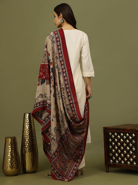 Women Solid Kurta with Trousers & Printed Dupatta