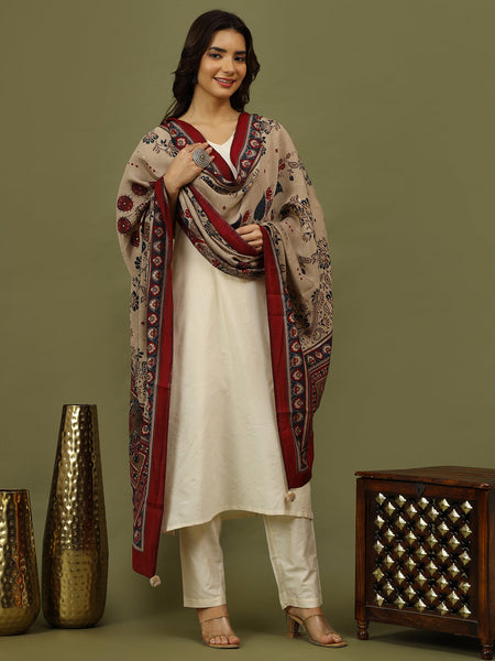 Women Solid Kurta with Trousers & Printed Dupatta