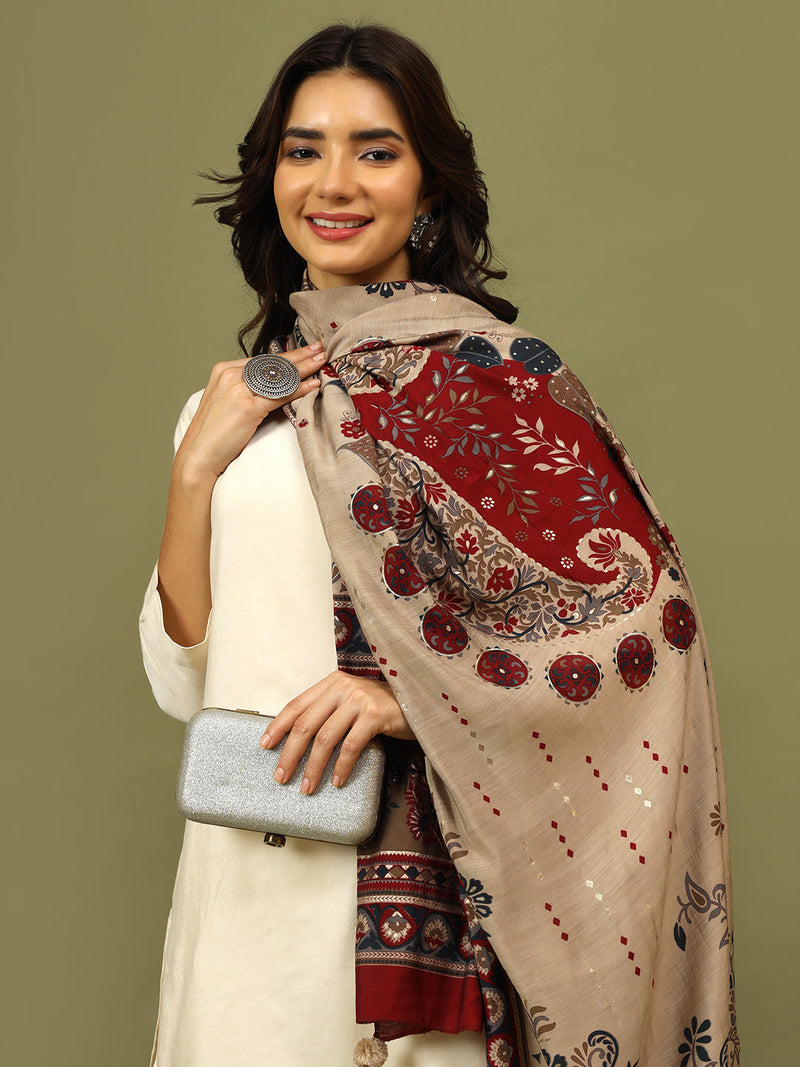 Women Solid Kurta with Trousers & Printed Dupatta