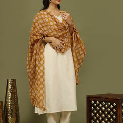 Women Solid Kurta with Trousers & Floral Printed Dupatta