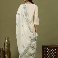 Women Solid Kurta with Trousers & White Color Printed Dupatta