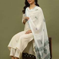 Women Solid Kurta with Trousers & White Color Printed Dupatta