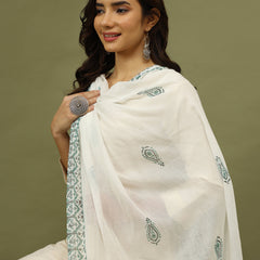 Women Solid Kurta with Trousers & White Color Printed Dupatta