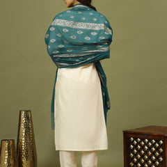 Women Solid Kurta with Trousers & Green Foil Printed Dupatta