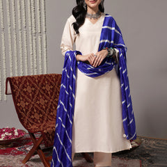 Women V-Neck Straight Kurta With Trousers & Dupatta