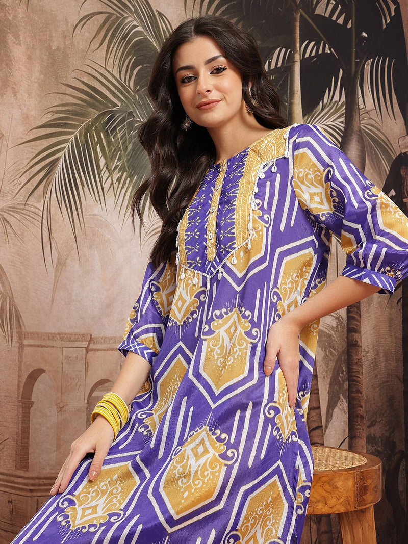 Women Blue Printed Kurta Palazzo Set