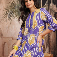 Women Blue Printed Kurta Palazzo Set