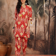 Women Rust Printed Chinnon Kurta with Palazzos