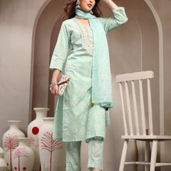 Women Green Pure Cotton Kurta Sets