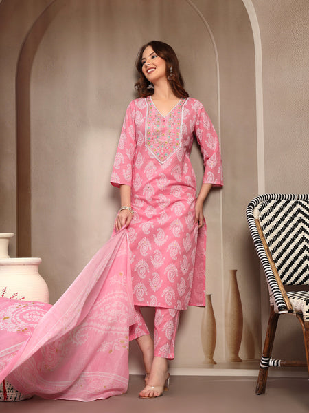 Women Pink Pure Cotton Kurta Sets