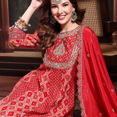 Women Red Viscose Rayon Kurta Sets