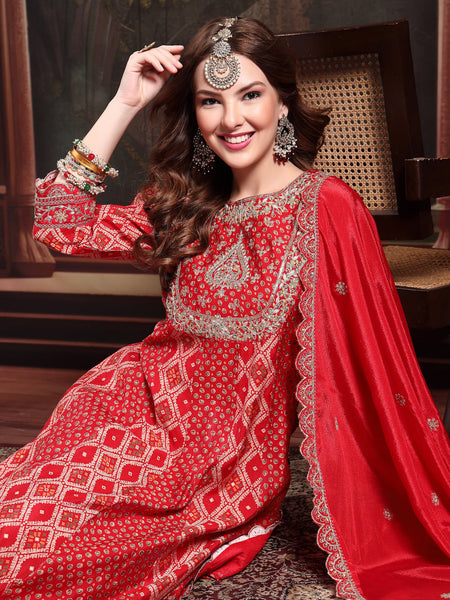 Women Red Viscose Rayon Kurta Sets