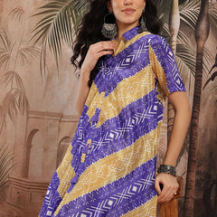 Women Blue Printed Chinnon Kurta with Palazzos