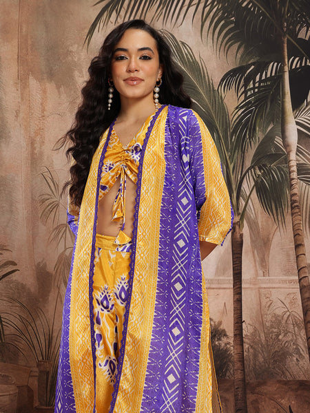 Women Yellow Printed Top Palazzo Set