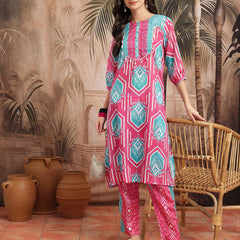Women Pink Printed Kurta Palazzo Set