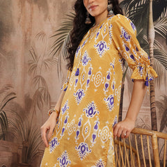 Women Yellow Printed Chinnon Kurta with Palazzos