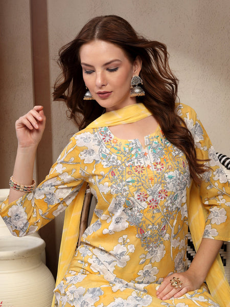 Women Yellow Pure Cotton Kurta Sets