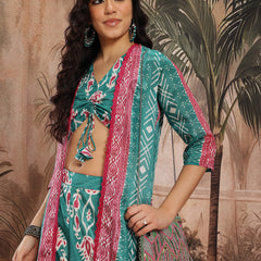 Women Green Printed Top Palazzo Set