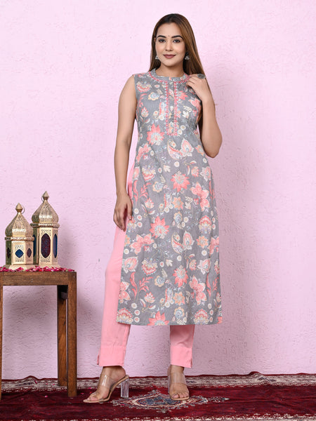 Women Grey Printed Sequinned Kurta
