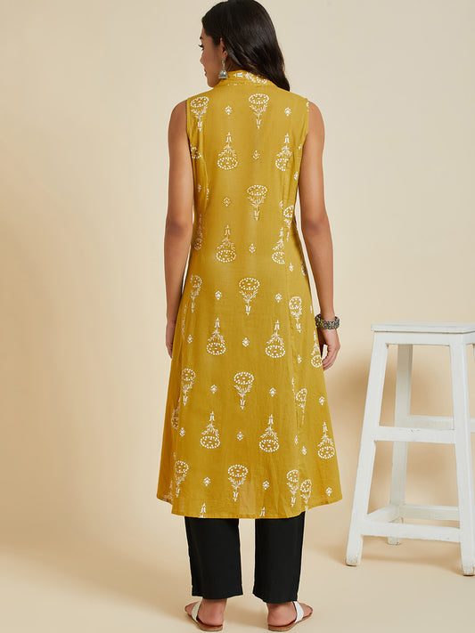 RAMA'S Women Mustard Color Printed A-line Sleeveless  kurta