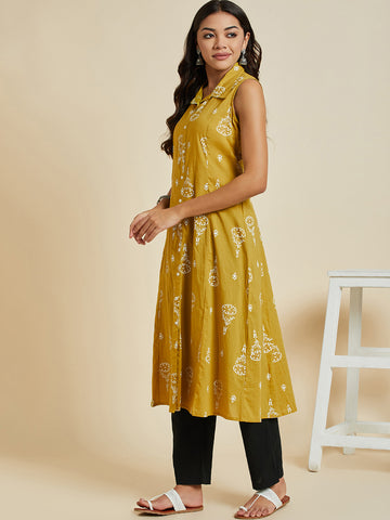 RAMA'S Women Mustard Color Printed A-line Sleeveless  kurta