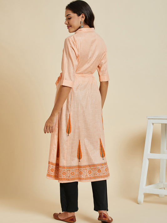 Women Orange Color Printed A-line  kurta