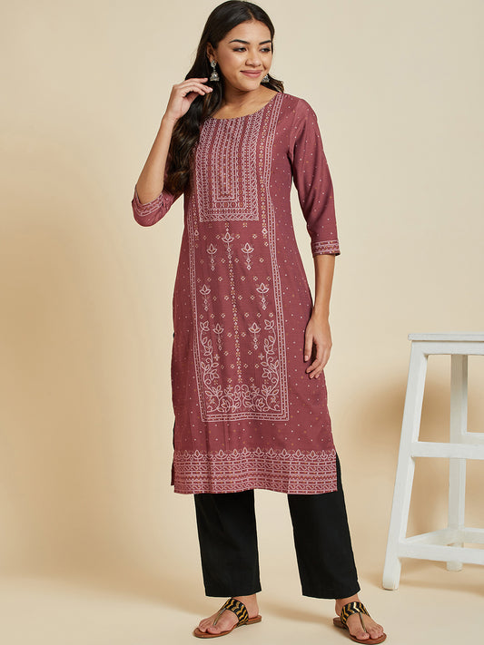 Women Rust Color Printed  kurta