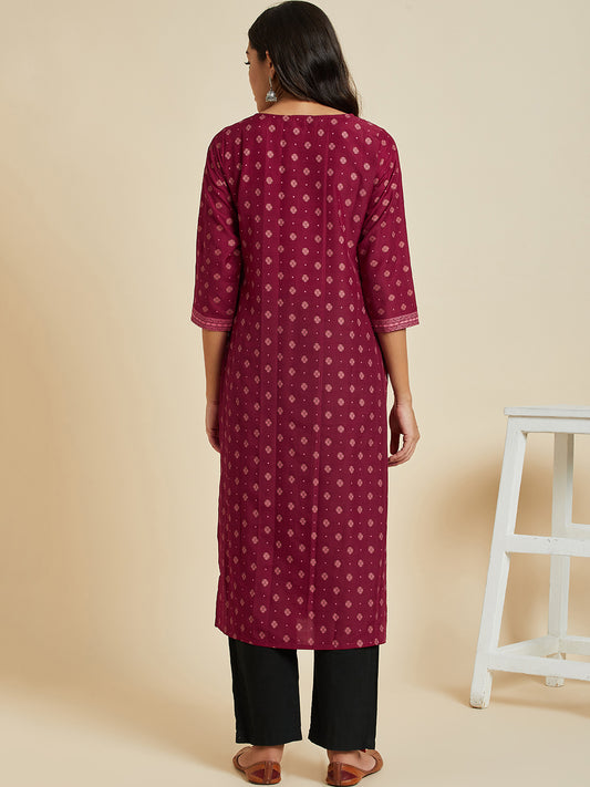 Women Maroon Color Printed  kurta