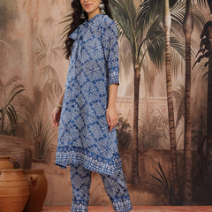 Women Blue Printed Kurta Palazzo Set
