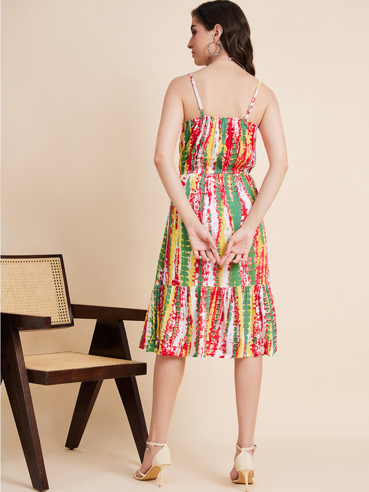 Women Western  Multi Color Square Neck Dress