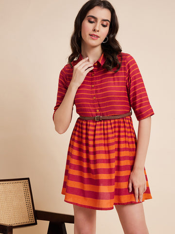 Women Western Red Color Stripped Dress