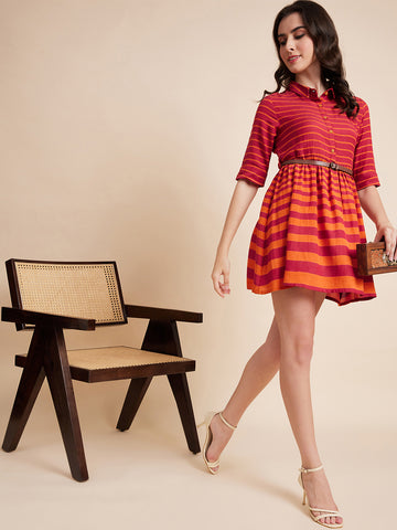 Women Western Red Color Stripped Dress
