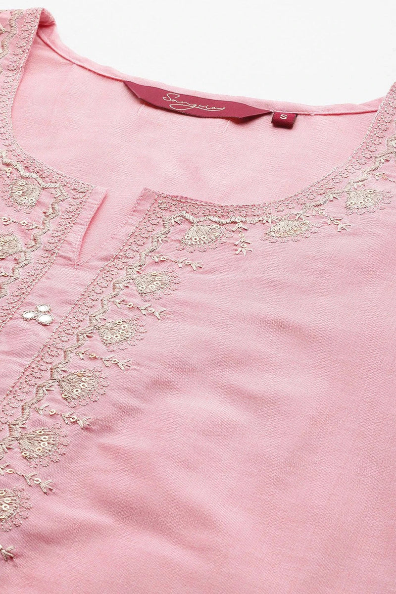 traditional embroidered straight kurta set
