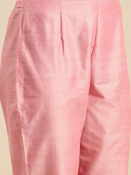 pink embroidered kurta set for women
