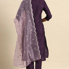 Back view purple kurta set women
