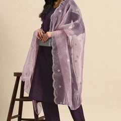 Front view purple kurta set women
