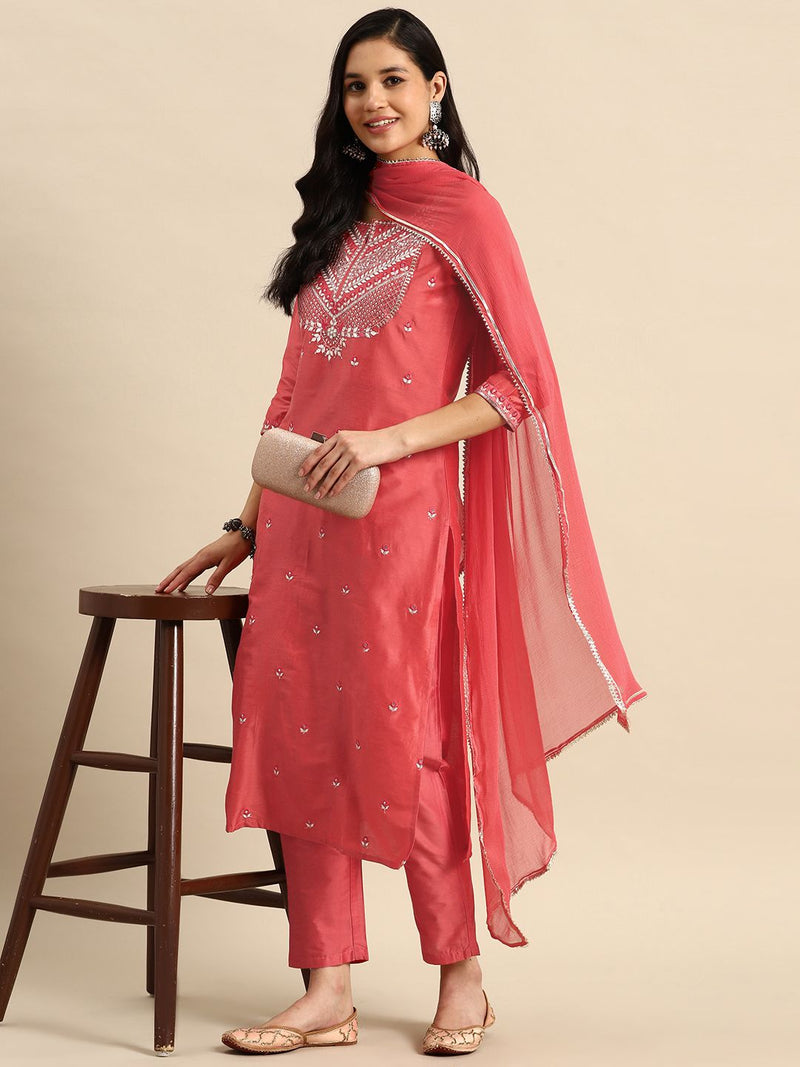 Women Green Embroidered Straight Cotton Kurta