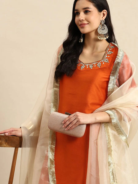 Silk kurta trouser dupatta set
