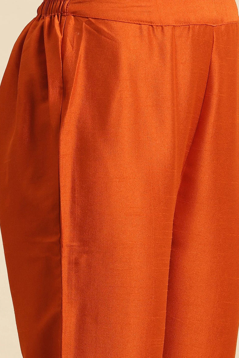 Women orange embroidered kurta set
