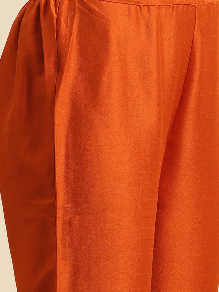 Women orange embroidered kurta set
