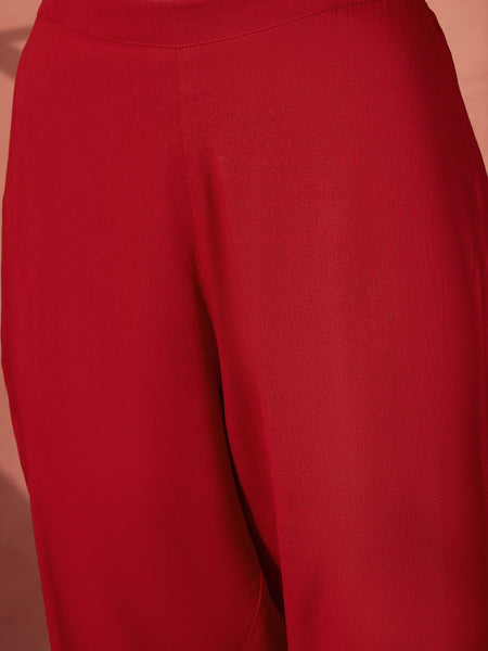 Women Embroidered Pure Cotton Round Neck Anarkali Kurta & Trousers With Dupatta