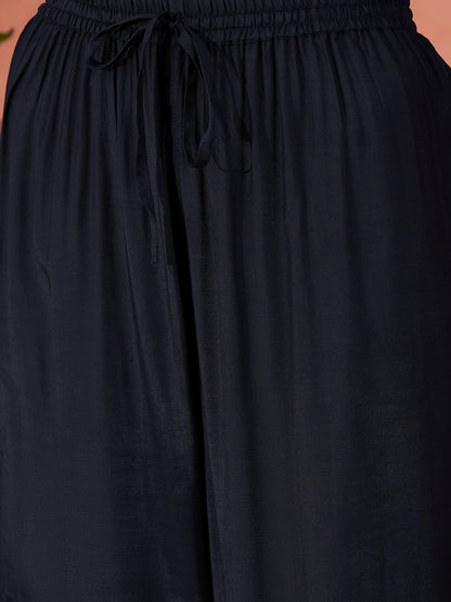 Embroidered Navy Blue Straight Suit