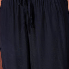 Women Navy Blue Self-Design Straight Kurta Set with Chiffon Dupatta