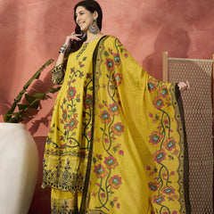 Women Embroidered Pure Cotton Round Neck Anarkali Kurta & Palazzos With Dupatta